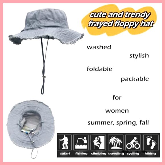 UPF50+ Cotton Wide Brim Sun Hat with Strap Packable Bucket Hat main image 5